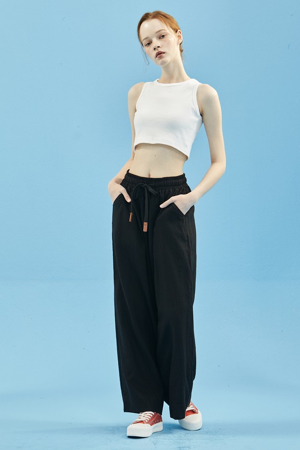 MANAVIS7 - 롱/미디팬츠 - Linen Wide Banding Pant [Black]