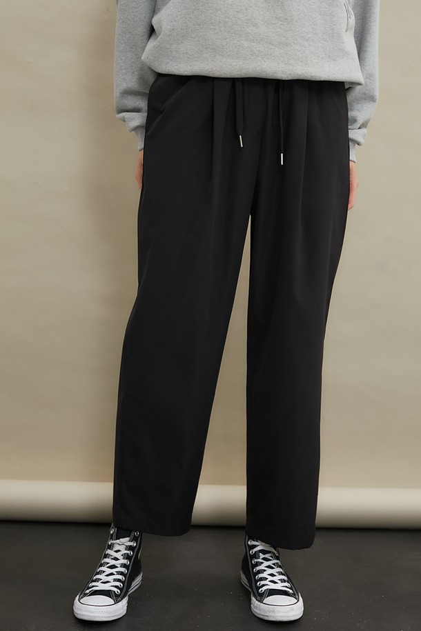 MANAVIS7 - 롱/미디팬츠 - Roll-up wide banding pants [Black]