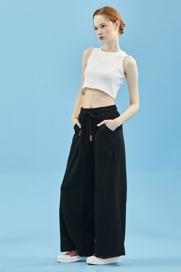 MANAVIS7 - 롱/미디팬츠 - Linen Wide Banding Pant [Black]