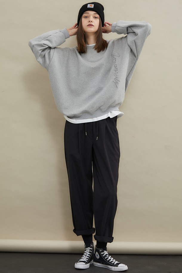 MANAVIS7 - 롱/미디팬츠 - Roll-up wide banding pants [Black]