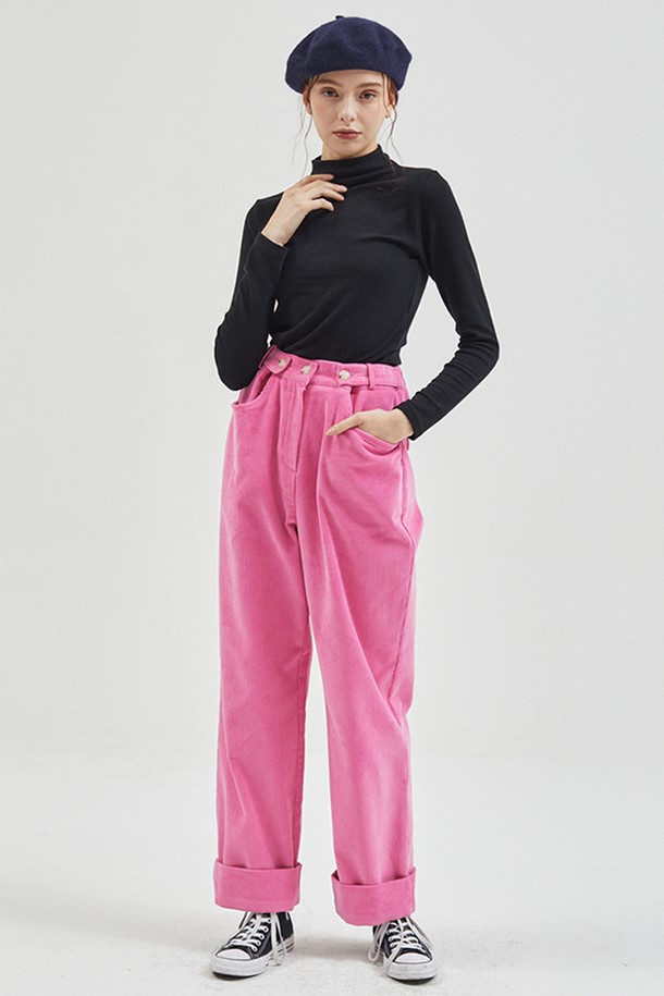 MANAVIS7 - 롱/미디팬츠 - Corduroy Wide Banding Pants Pink