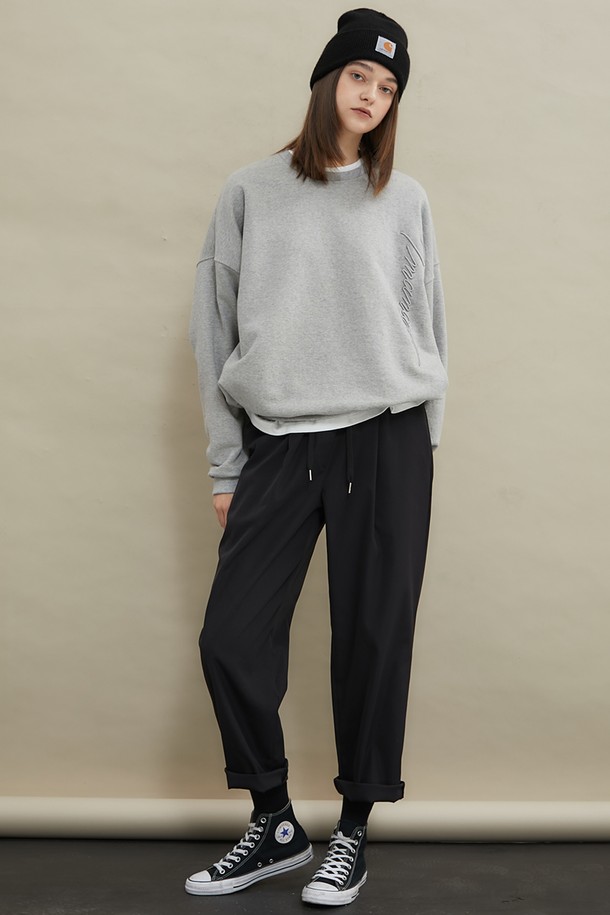 MANAVIS7 - 롱/미디팬츠 - Roll-up wide banding pants [Black]