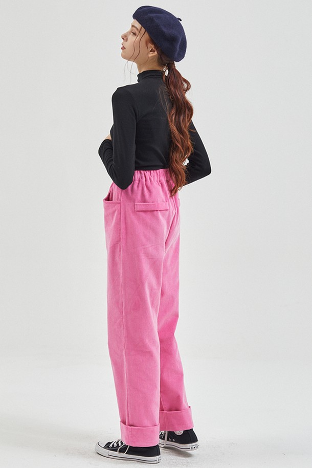 MANAVIS7 - 롱/미디팬츠 - Corduroy Wide Banding Pants Pink