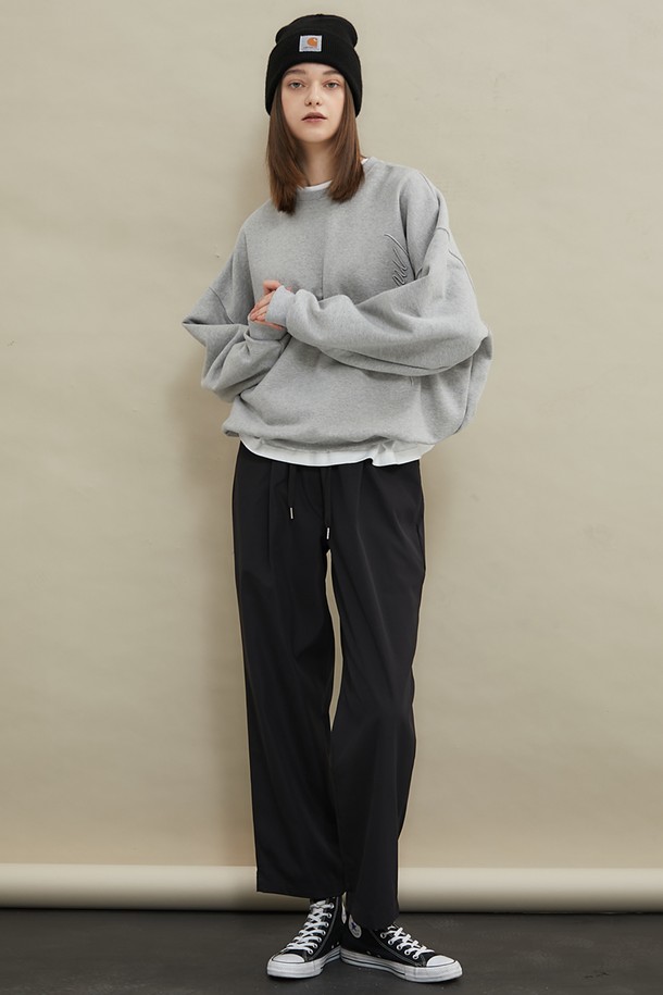 MANAVIS7 - 롱/미디팬츠 - Roll-up wide banding pants [Black]