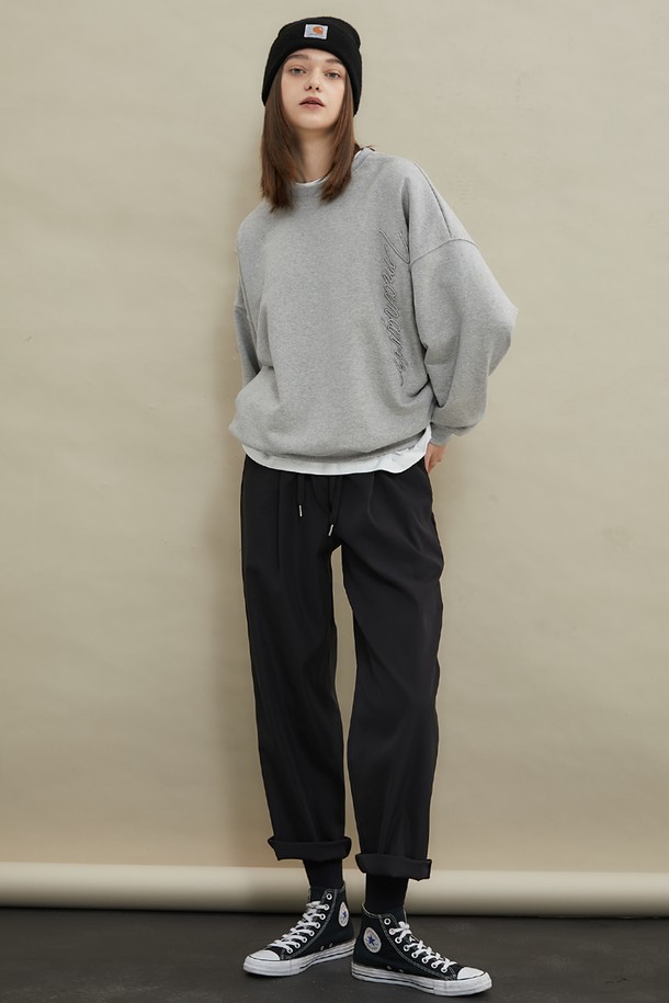 MANAVIS7 - 롱/미디팬츠 - Roll-up wide banding pants [Black]