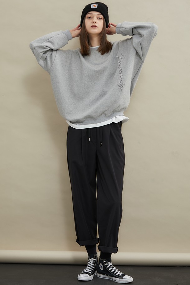 MANAVIS7 - 롱/미디팬츠 - Roll-up wide banding pants [Black]