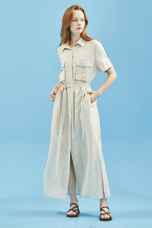 Linen Pocket Shirt One-Piece [Natural]