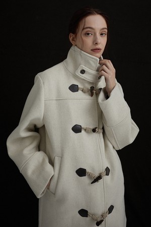 Wool High Neck Toggle Half Coat Ivory