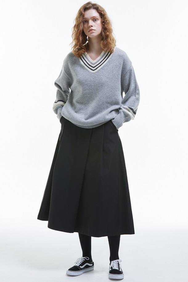 MANAVIS7 - 롱스커트 - Double Pintuck Long Skirt [Black]