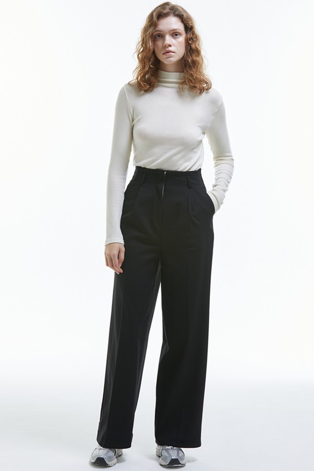 MANAVIS7 - 롱/미디팬츠 - Fleece High Waist Slacks [Black]