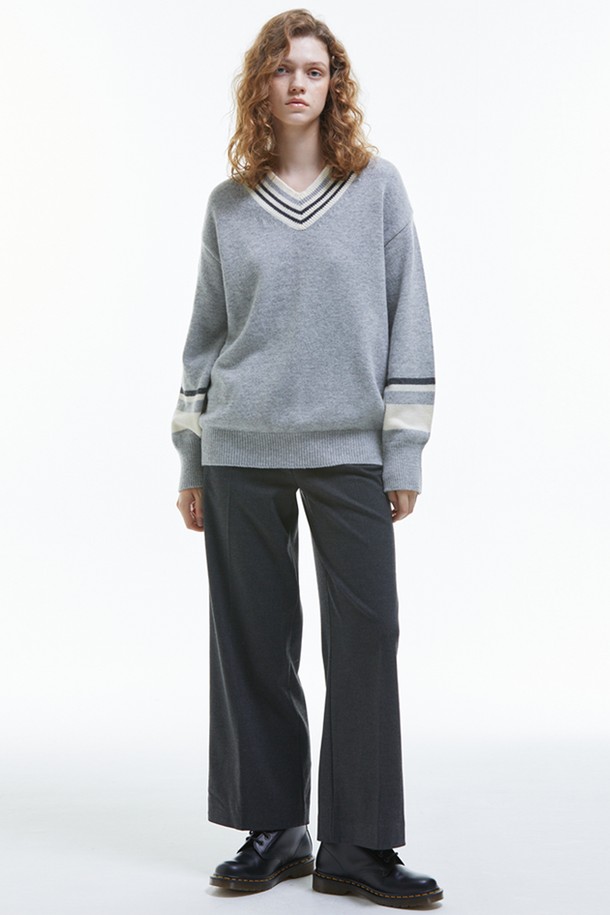 MANAVIS7 - 롱/미디팬츠 - Fleece High Waist Slacks [Charcoal]