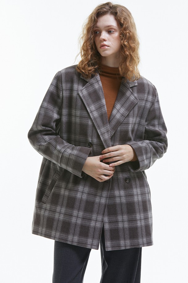 MANAVIS7 - 자켓 - OverSize Check Blazer [Beige]