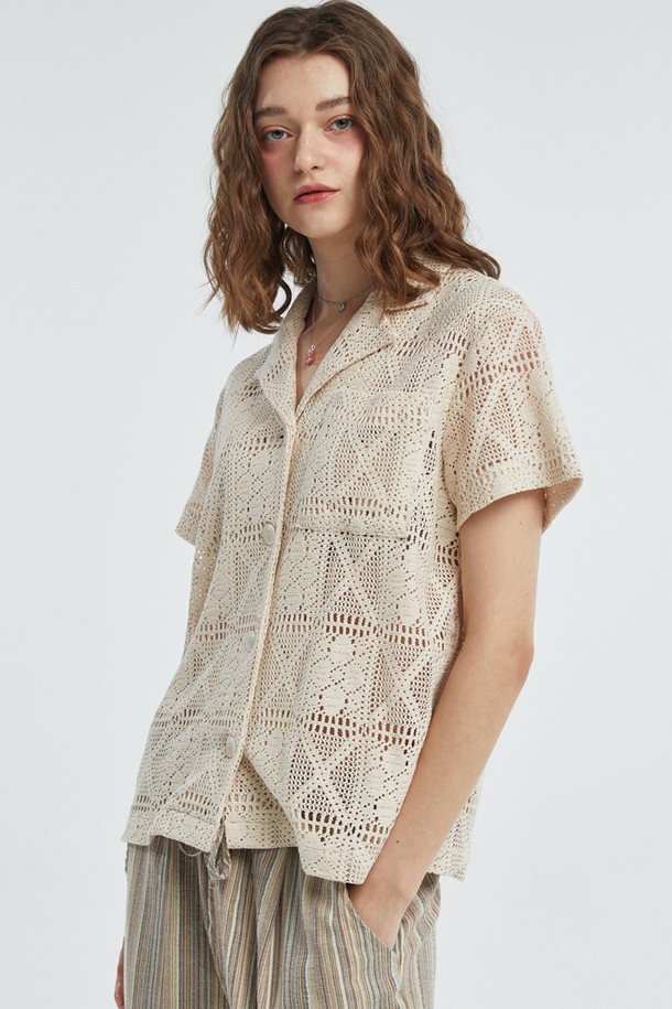 MANAVIS7 - 셔츠 - Punching Open Collar Shirt [Natural]