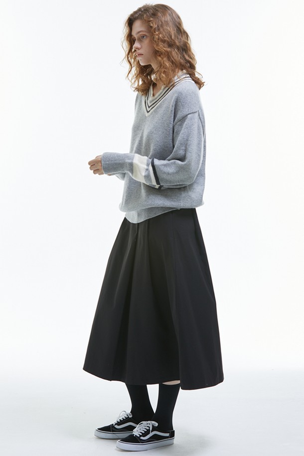 MANAVIS7 - 롱스커트 - Double Pintuck Long Skirt [Black]