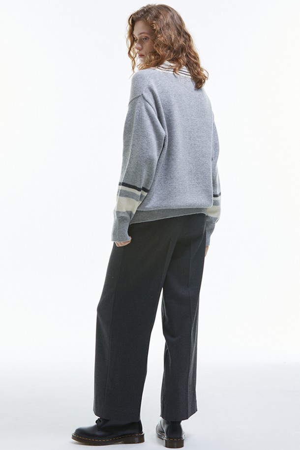 MANAVIS7 - 롱/미디팬츠 - Fleece High Waist Slacks [Charcoal]