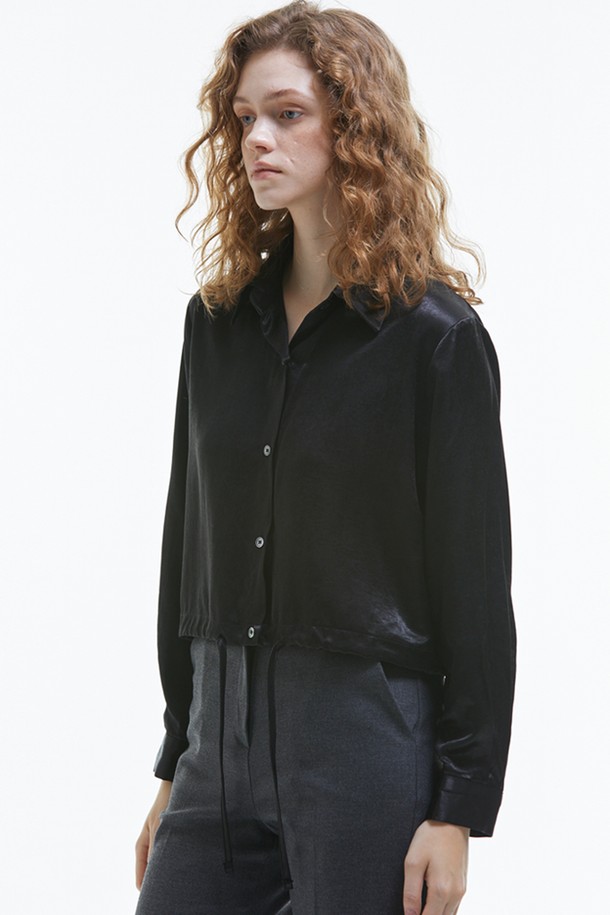 MANAVIS7 - 블라우스 - Crop SilKet Blouse [Black]