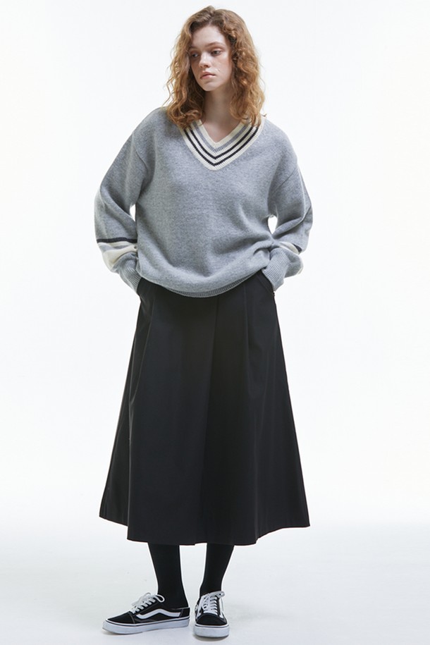 MANAVIS7 - 롱스커트 - Double Pintuck Long Skirt [Black]