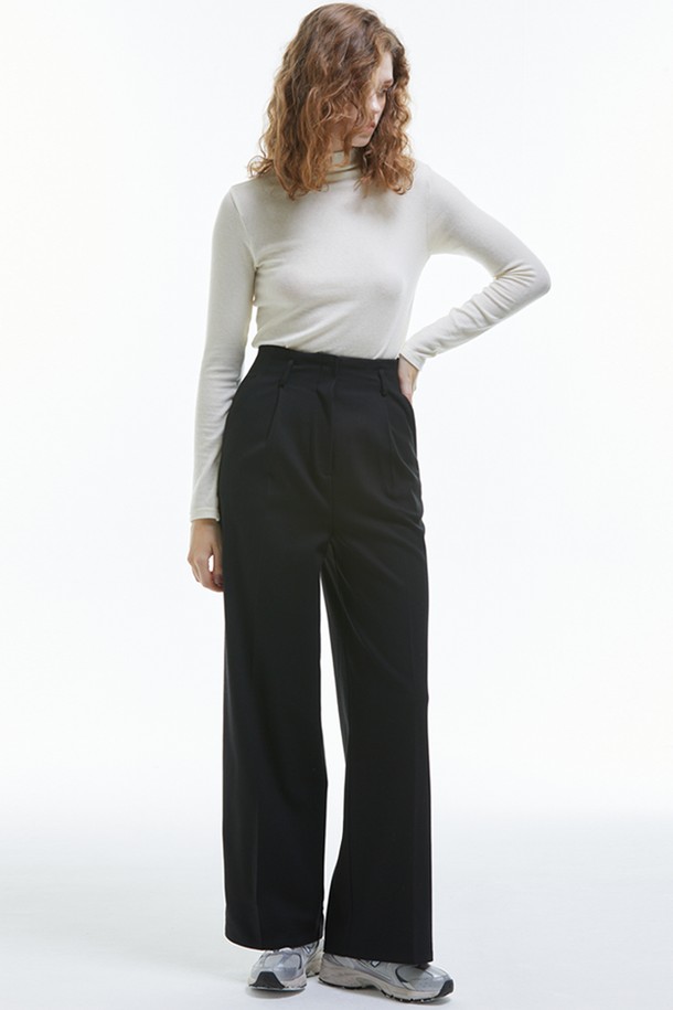 MANAVIS7 - 롱/미디팬츠 - Fleece High Waist Slacks [Black]