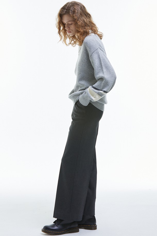 MANAVIS7 - 롱/미디팬츠 - Fleece High Waist Slacks [Charcoal]