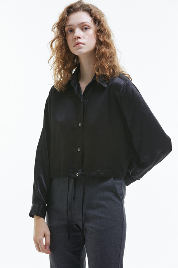 MANAVIS7 - 블라우스 - Crop SilKet Blouse [Black]