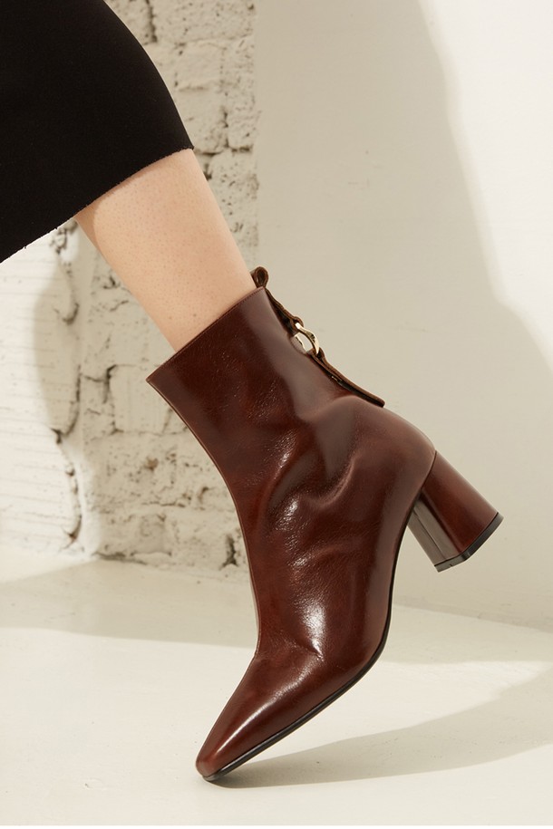 Meiel Dew - 여성 부츠 / 워커 - Ring Point Block Hill Ankle Boots- MD1088b Brown