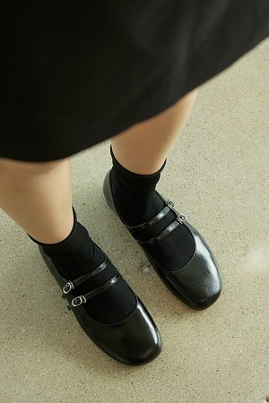 MD1111f Round  Toe Two Strap  Flats_Black