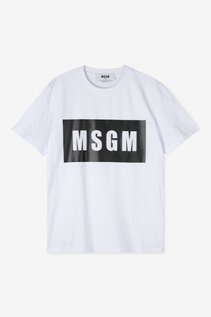 MSGM 여성 박스 로고 화이트 반팔티 3041MDM95 217298 01