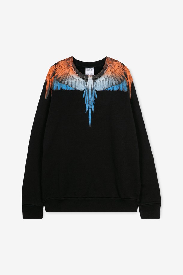 MARCELO BURLON - 스웨트셔츠 - 마르셀로불론 남성 윙 프린트 블랙 맨투맨 CMBA009R21FLE001 1020