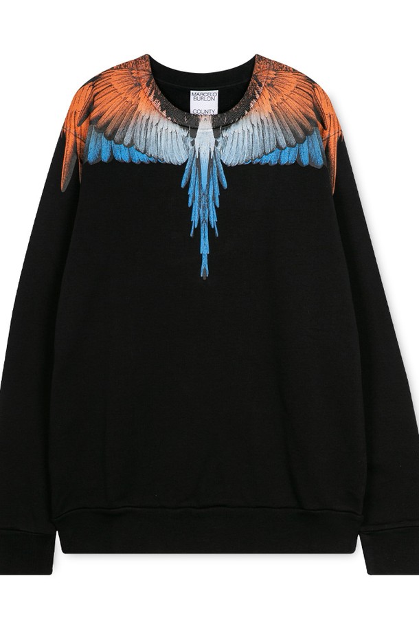 MARCELO BURLON - 스웨트셔츠 - 마르셀로불론 남성 윙 프린트 블랙 맨투맨 CMBA009R21FLE001 1020