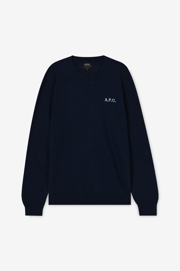 A.P.C. - 스웨터 - 스크래치_아페쎄 남성 자수 로고 네이비 니트 COGUQ H23213 TIH(152671)