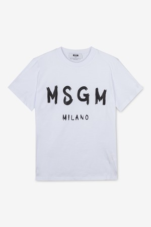 MSGM 여성 브러쉬드 로고 화이트 반팔티 3041MDM60 217298 01