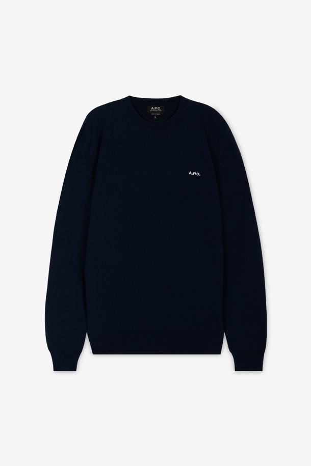 A.P.C. - 스웨터 - 아페쎄 남성 로고 자수 다크 네이비 니트 COEZJ H23291 IAK