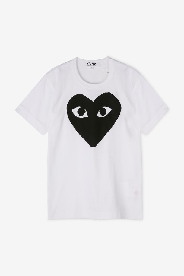 Comme des Garçons - 반소매 티셔츠 - 꼼데가르송 여성 블랙하트 화이트 반팔티 AZ T069 051 1