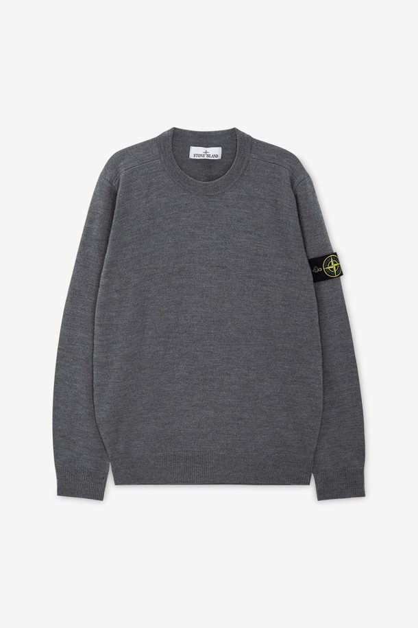 STONE ISLAND - 스웨터 - 스톤아일랜드 남성 와펜 패치 그레이 니트 8115510C4 V0M67