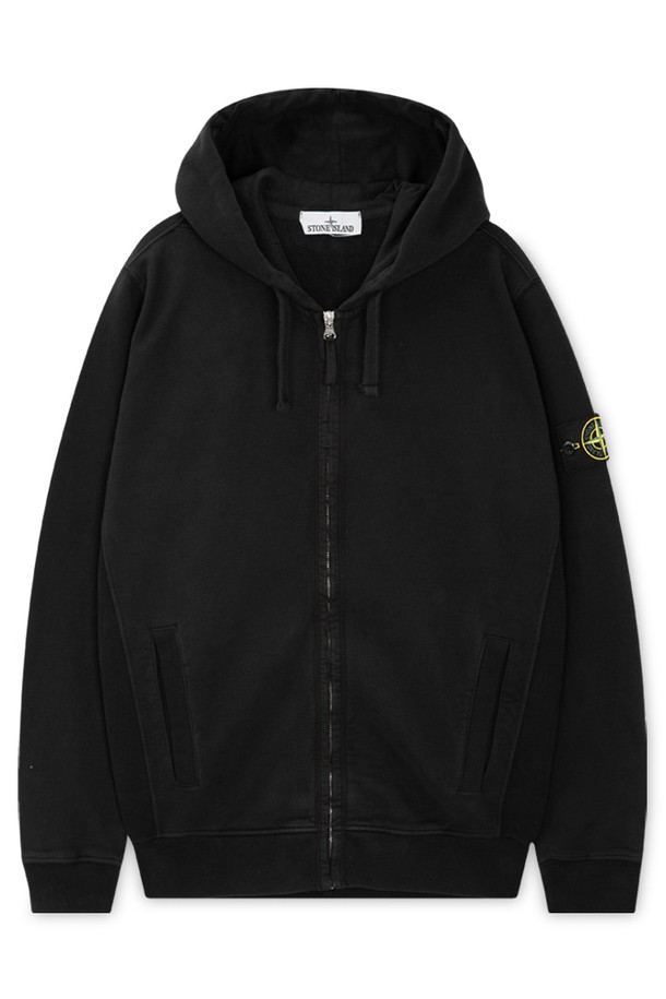 STONE ISLAND - 블루종/점퍼 - 스톤아일랜드 남성 와펜 패치 블랙 후드집업 811563520 V0029