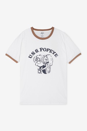 와일드 동키 남성 뽀빠이 워시드화이트/네이비 반팔티 T-POPEYE LIGHT WASHED WHITE/NAVY