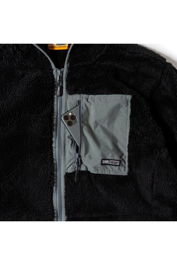 GRIPSWANY - 플리스 - [GSMCT-079] CORAL FLEECE HOODIE BLACK