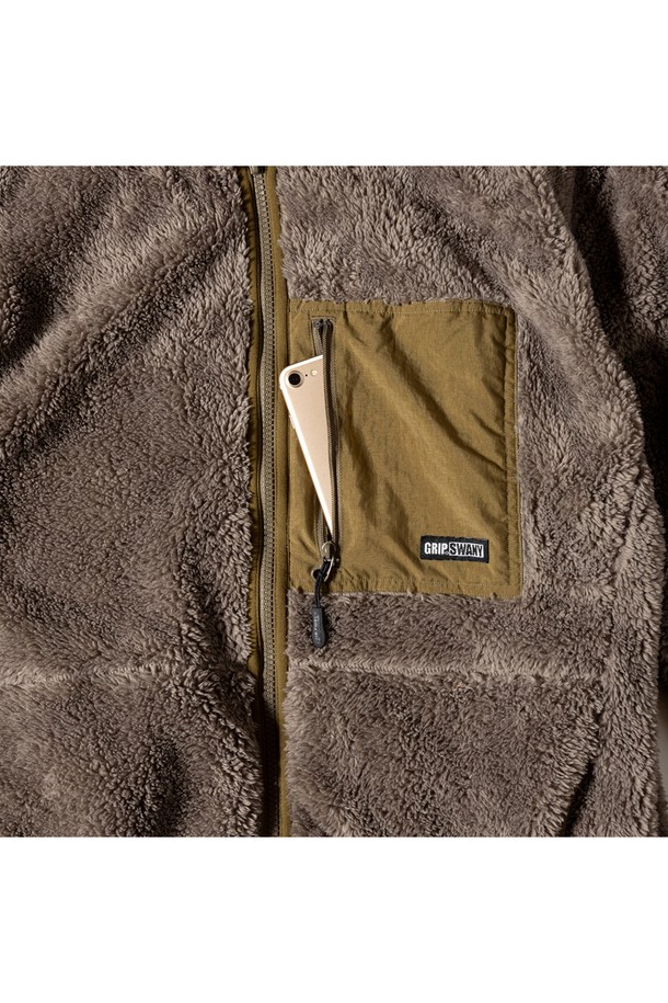 GRIPSWANY - 플리스 - [GSMCT-079] CORAL FLEECE HOODIE MOCHA