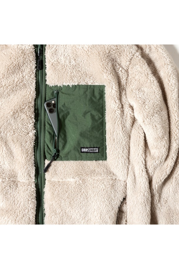 GRIPSWANY - 플리스 - [GSMCT-079] CORAL FLEECE HOODIE LIGHT BEIGE