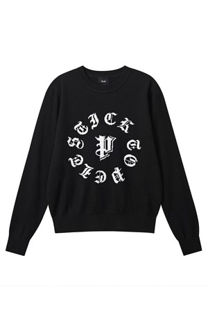 펠트 라운드 P 자카드 라운드 니트 풀 오버 : 여성용  (PC4KTF340)_BLACK-a