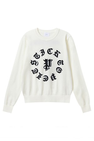 펠트 라운드 P 자카드 라운드 니트 풀 오버 : 여성용  (PC4KTF340)_WHITE-a