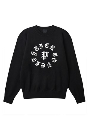 펠트 라운드 P 자카드 라운드 니트 풀 오버 : 남성용  (PC4KTM340)_BLACK-a