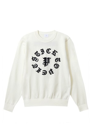 펠트 라운드 P 자카드 라운드 니트 풀 오버 : 남성용  (PC4KTM340)_WHITE-a