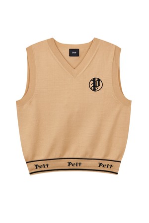 펠트 라운드 스틱 P 자카드 브이넥 베스트 : 여성용  (PC3KVF414)_BEIGE-a