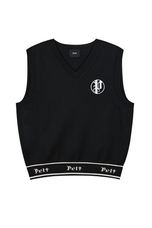 펠트 라운드 스틱 P 자카드 브이넥 베스트 : 여성용  (PC3KVF414)_BLACK-a