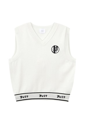 펠트 라운드 스틱 P 자카드 브이넥 베스트 : 여성용  (PC3KVF414)_IVORY-a