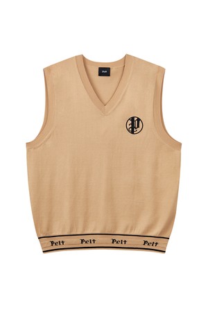 펠트 라운드 스틱 P 자카드 브이넥 베스트 : 남성용  (PC3KVM414)_BEIGE-a