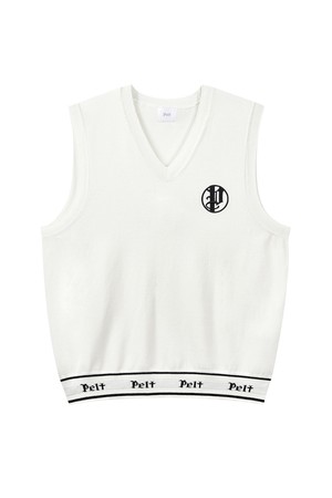 펠트 라운드 스틱 P 자카드 브이넥 베스트 : 남성용  (PC3KVM414)_IVORY-a