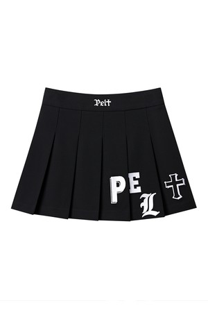 펠트 엠브로이더리 로고 자수 플리츠 스커트  (PC4SKF222)_BLACK-a
