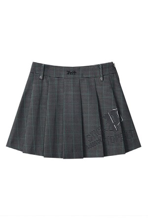 펠트 믹스 로고 체크 플리츠 스커트  (PC4SKF339)_BLACK-a
